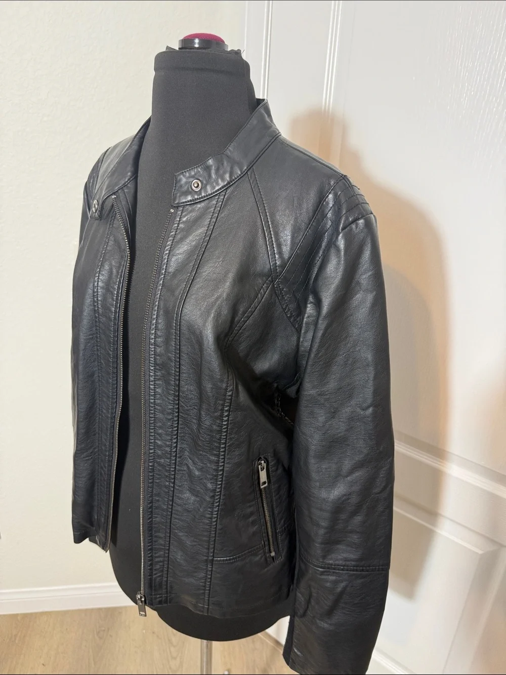 Black Faux Leather Zip-Front Women's Moto Jacket